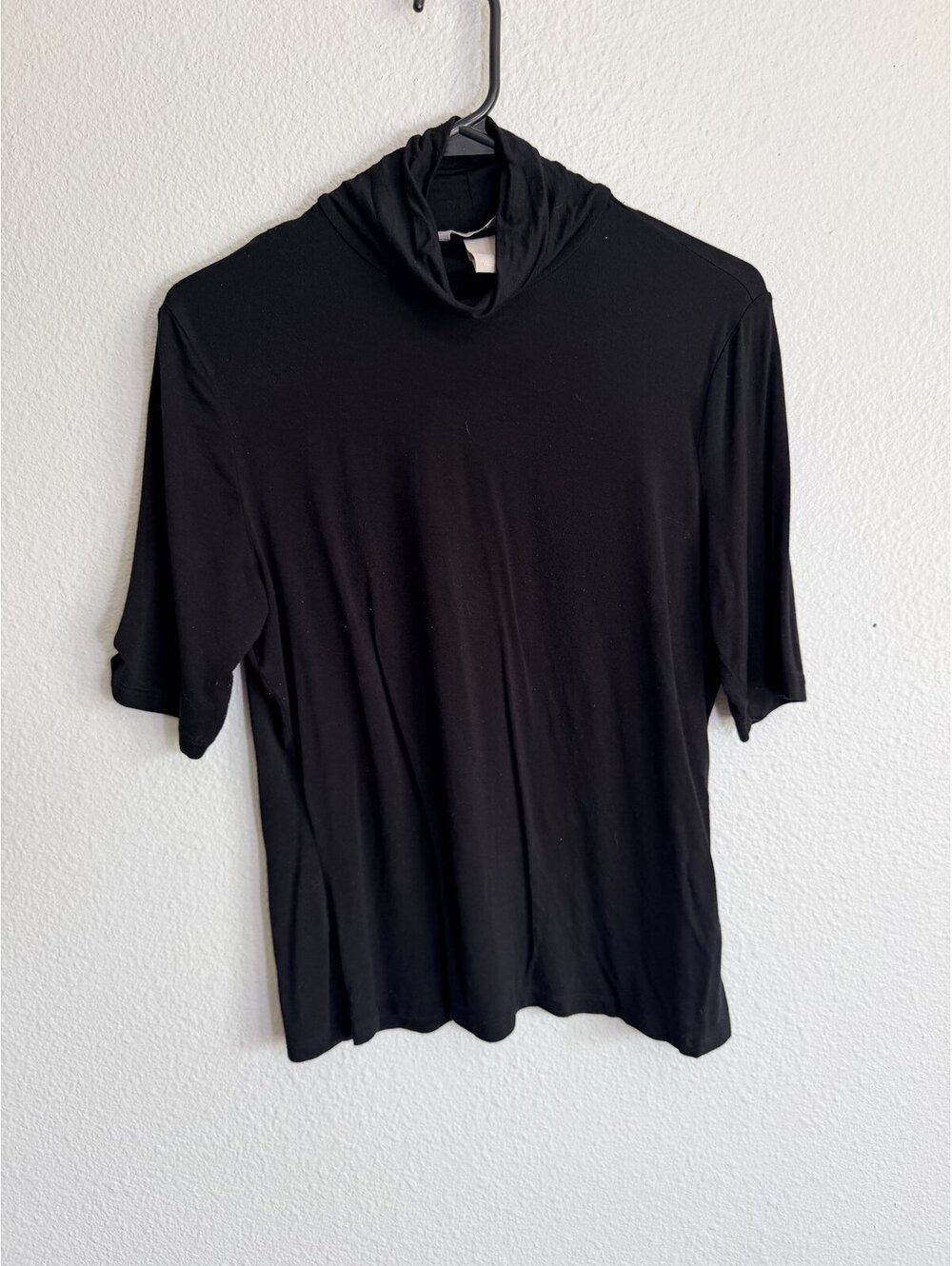 H&M Cowl Neck Top Elbow Sleeve Drapey Viscose Black Size L